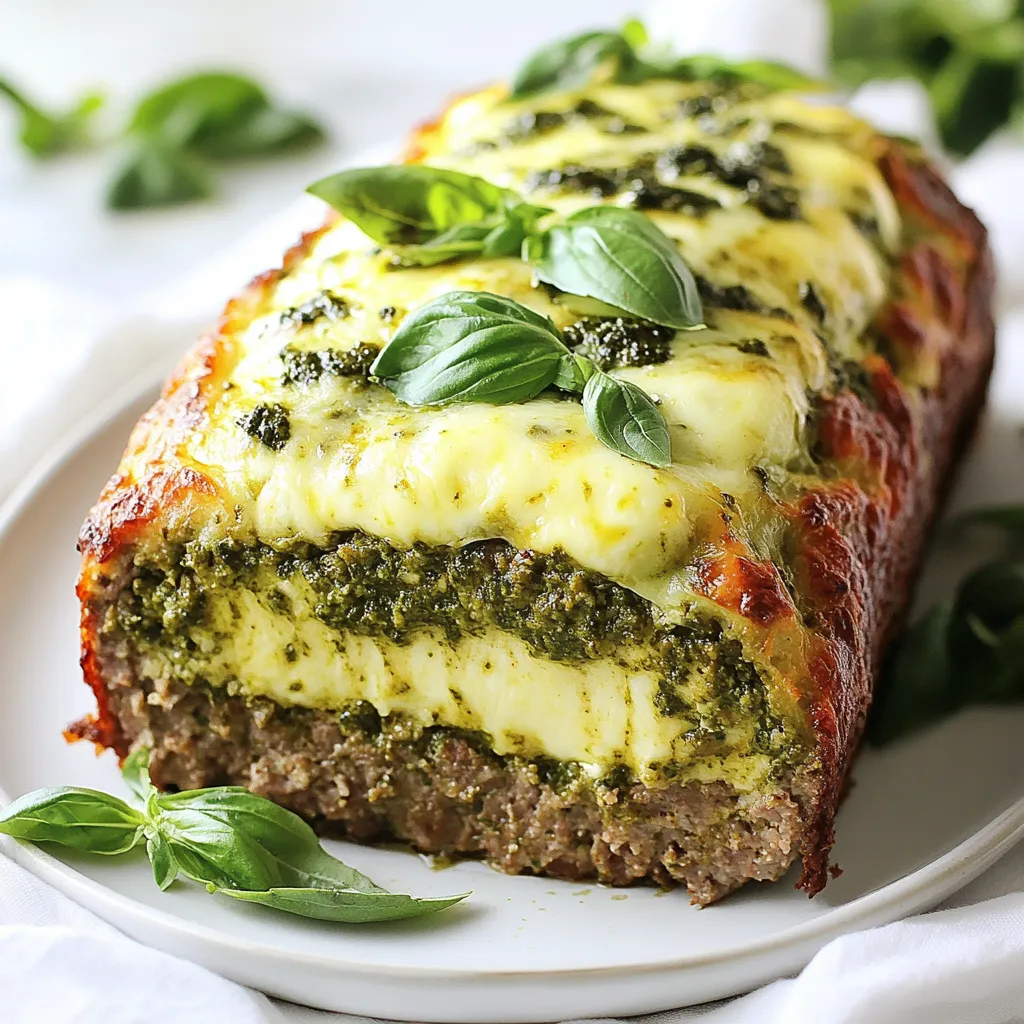 Pesto Mozzarella Stuffed Meatloaf Savory and Tasty Dish