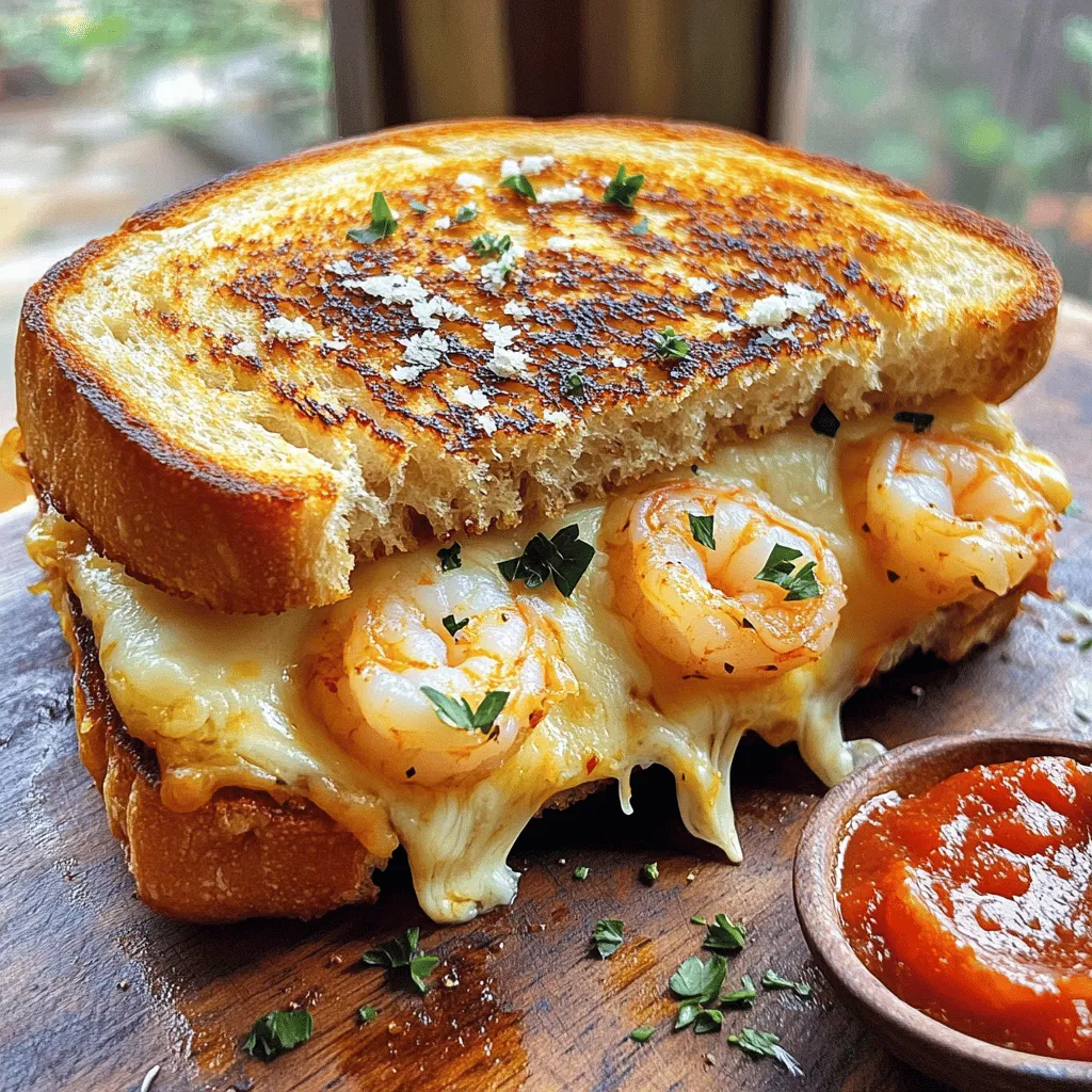 Cheesy Garlic Bread Shrimp Grilled Cheese Delight