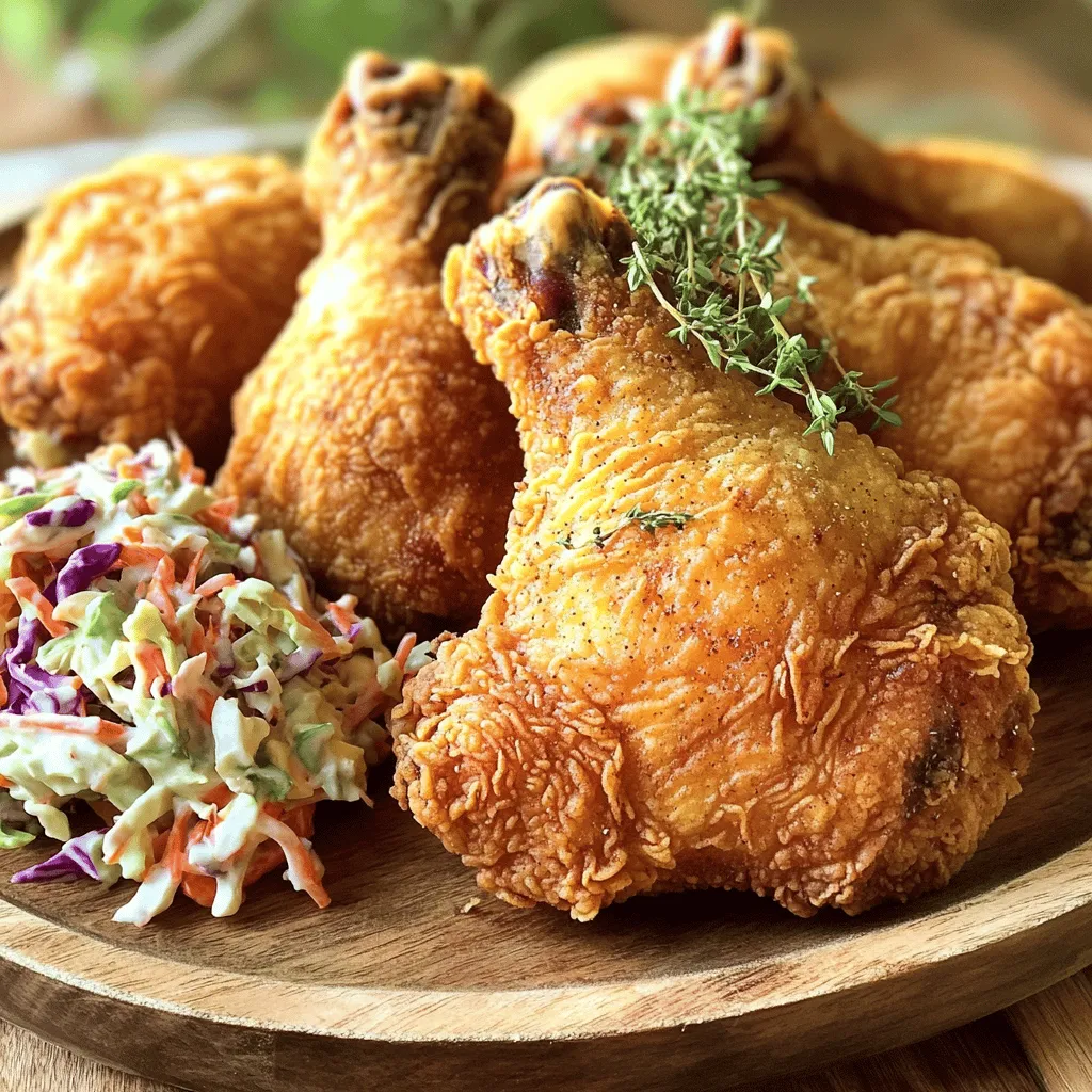 - 4 bone-in, skin-on chicken thighs and drumsticks - 1 cup buttermilk - 1 tablespoon hot sauce (optional) - 1 ½ cups all-purpose flour - 1 teaspoon garlic powder - 1 teaspoon onion powder - 1 teaspoon smoked paprika - 1 teaspoon dried thyme - 1 teaspoon baking powder - Salt and black pepper to taste - Vegetable oil for frying