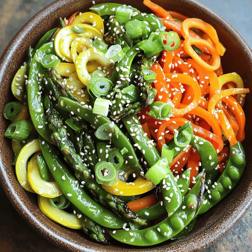 For a vibrant Spring Vegetable Stir-Fry, gather these fresh veggies:
