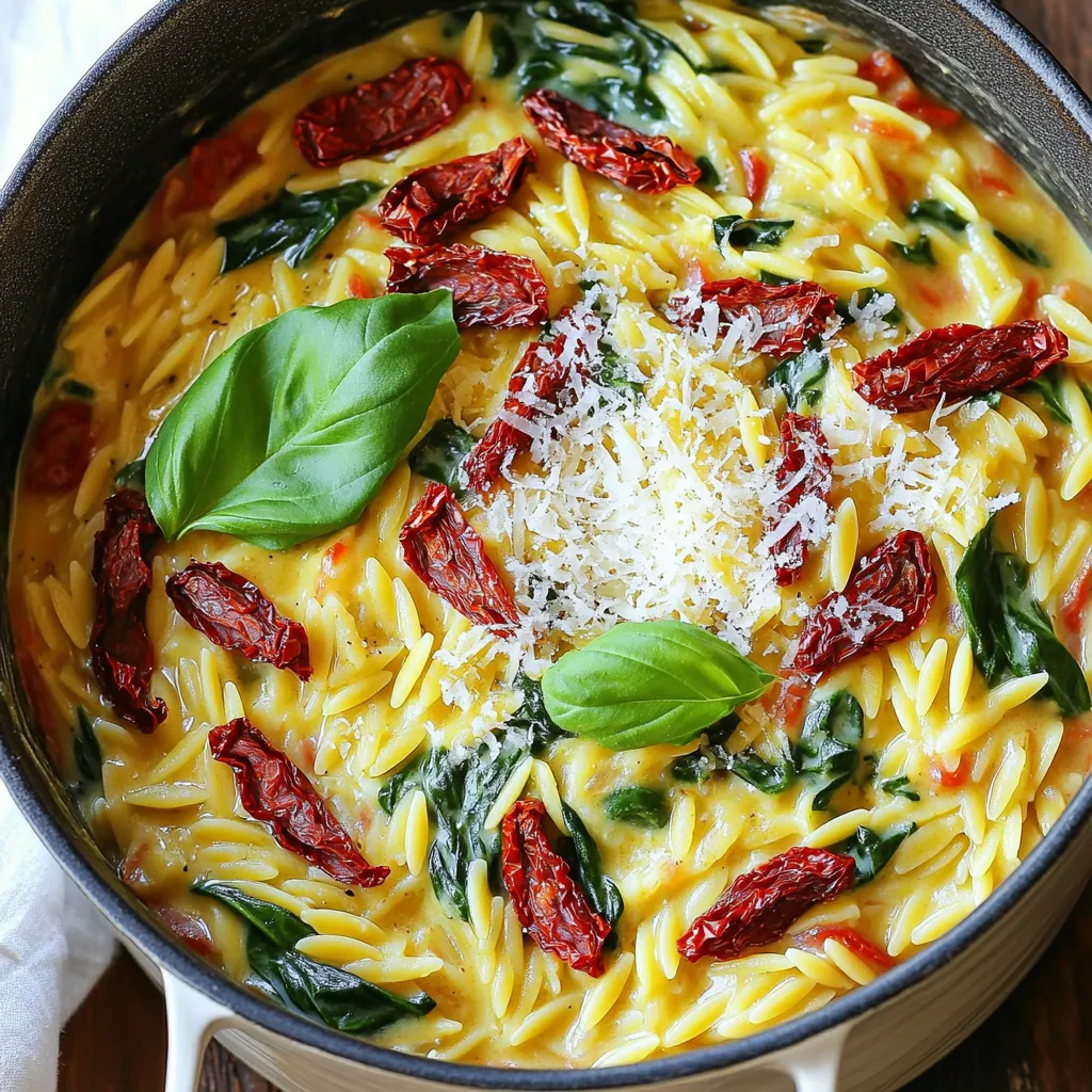One Pot Creamy Sun Dried Tomato Orzo Delight