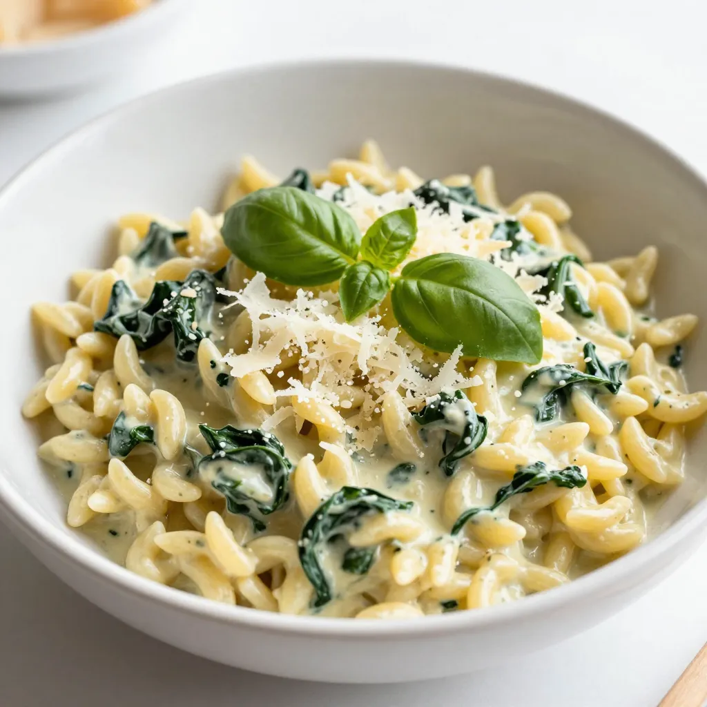 Creamy Spinach Parmesan Orzo Simple and Tasty Dish