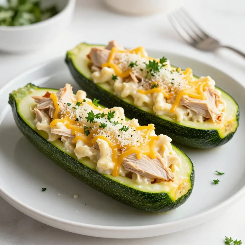 Chicken Alfredo Stuffed Zucchini Boats Flavorful Dish