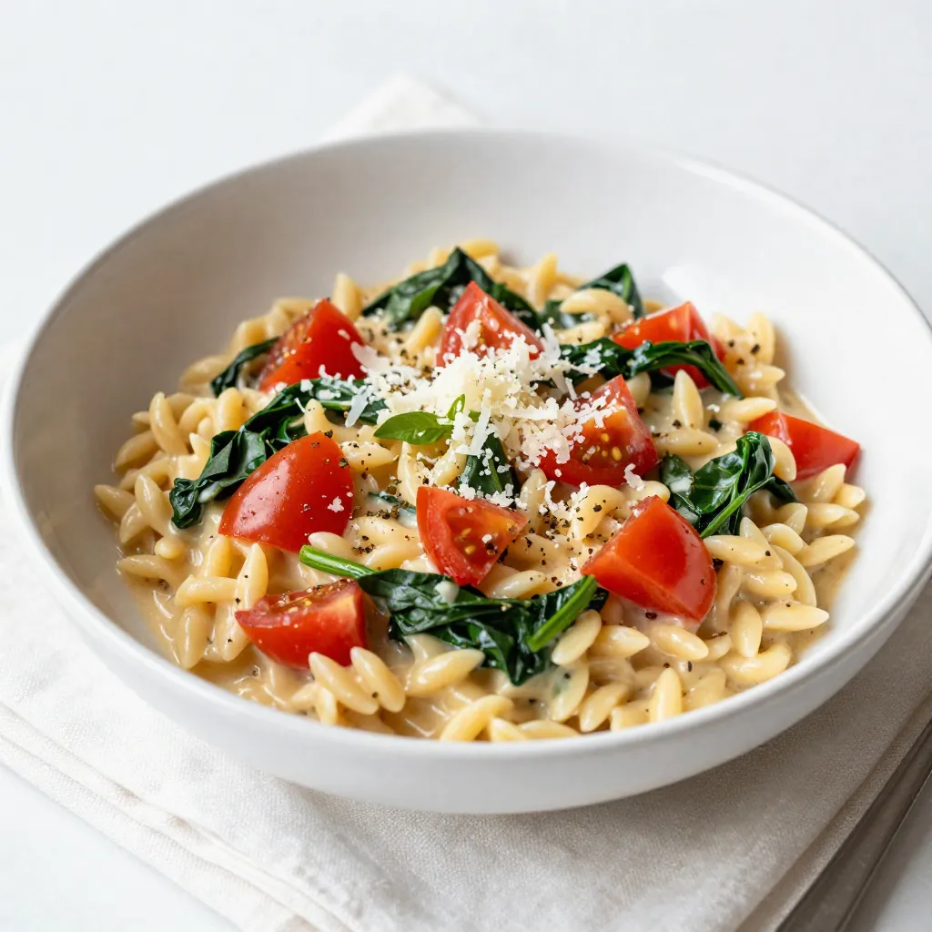 Creamy Tomato Spinach Orzo Simple and Savory Dish
