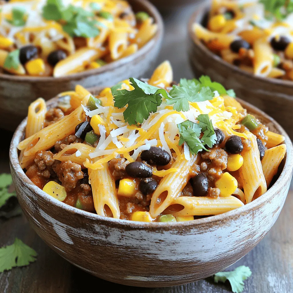 - 12 oz pasta (penne or rotini) - 1 lb ground beef or ground turkey - 1 medium onion, finely diced - 2 cloves garlic, minced - 1 can (15 oz) black beans, rinsed and drained - 1 can (15 oz) diced tomatoes with green chilies - 1 cup corn kernels - 1 tablespoon chili powder - 1 teaspoon ground cumin - 1 teaspoon smoked paprika - Salt and black pepper to taste - 1 cup shredded cheese - 2 tablespoons olive oil - Fresh cilantro or parsley for garnish When making cowboy pasta, fresh ingredients make a big difference. I love using a mix of flavors that dance together. Start with your choice of pasta; penne or rotini works best here. Then, choose your protein: ground beef or turkey both add great taste. Next, you