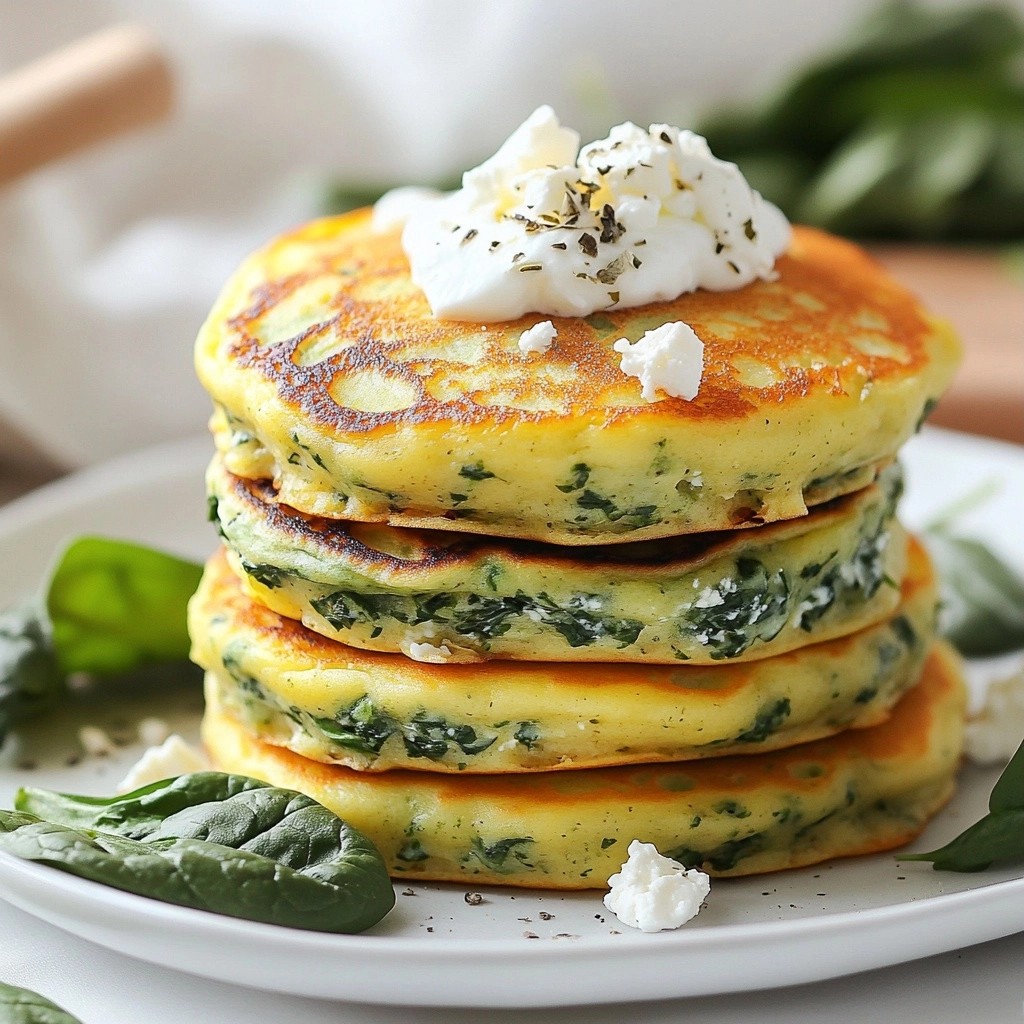 Fluffy Low-Carb Spinach and Feta Pancakes Recipe