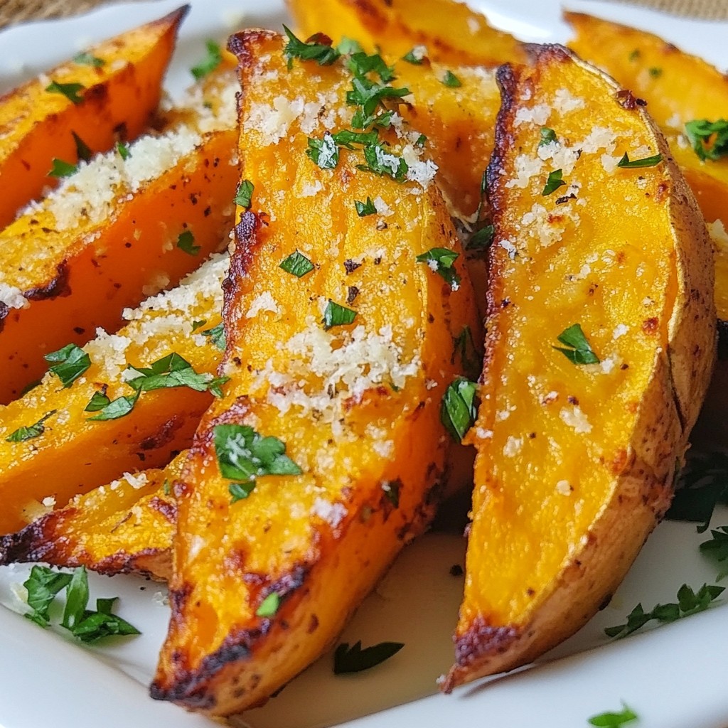 Garlic Parmesan Sweet Potato Wedges Crispy and Tasty
